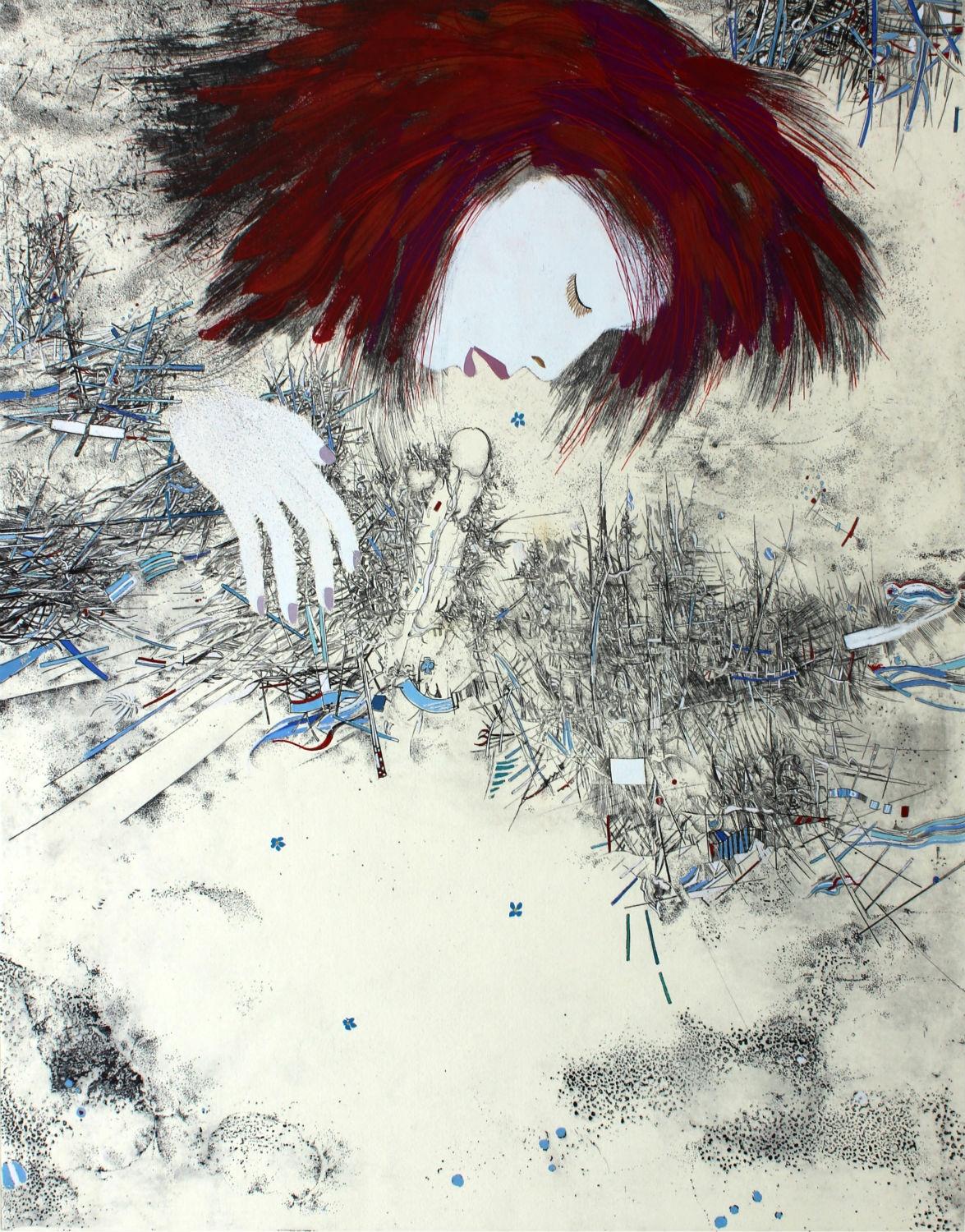 Forget me nots - XX century, Mixed media print, Figurative, Portrait, Abstract