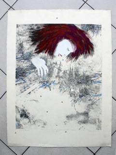 Forget me nots - XX century, Mixed media print, Figurative, Portrait, Abstract