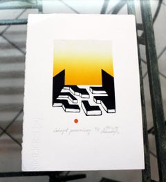 Orange labyrinth - XXI Century, Contemporary Linocut & Woodcut Print, Abstract