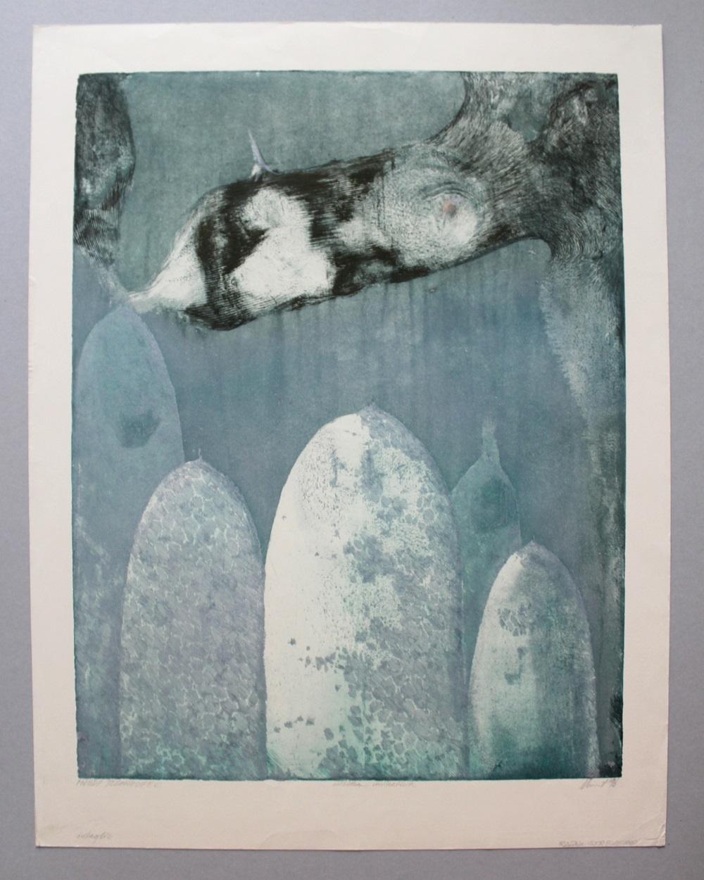 Young unicorn - XX Century, Abstract Etching Print, Muted Colors 1