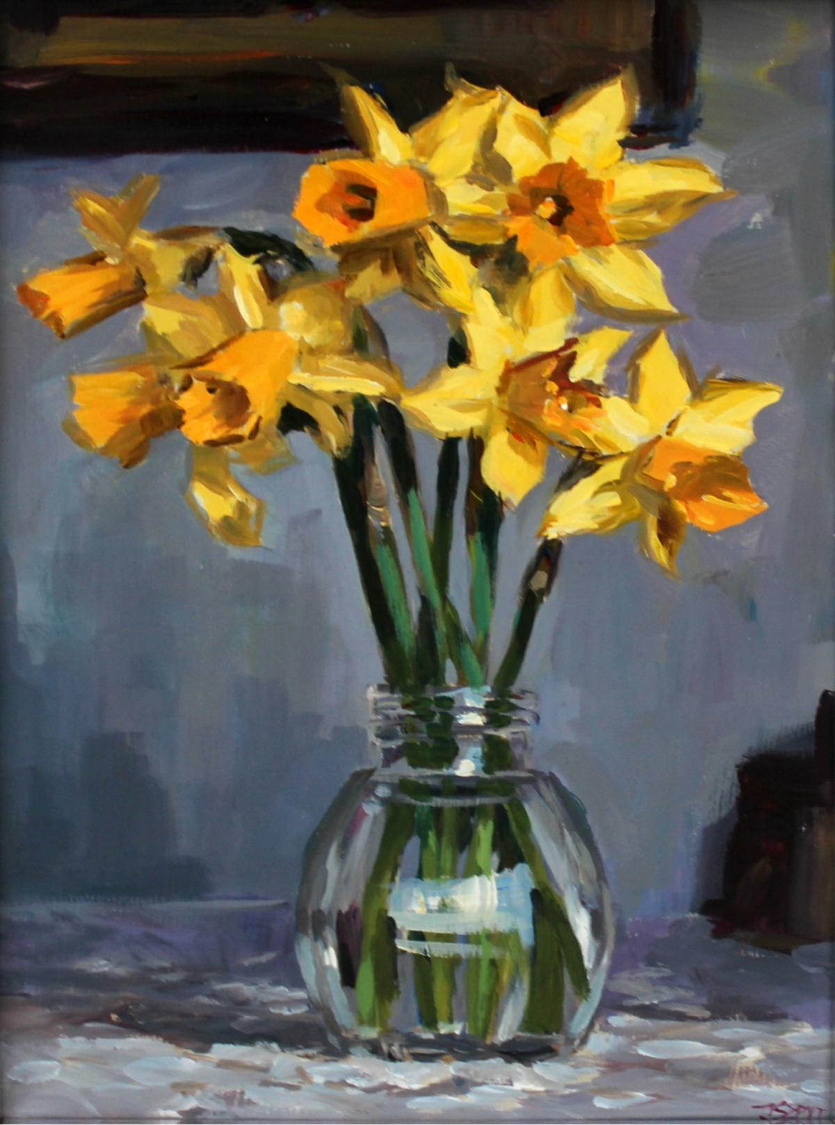 Narcissis - XXI Century, Contemporary Still Life Oil Painting, Realism, Floral