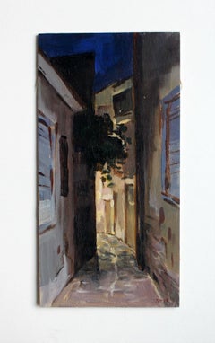 Ermoupoli at night - XXI Century, Contemporary Landscape Oil Painting, Realism