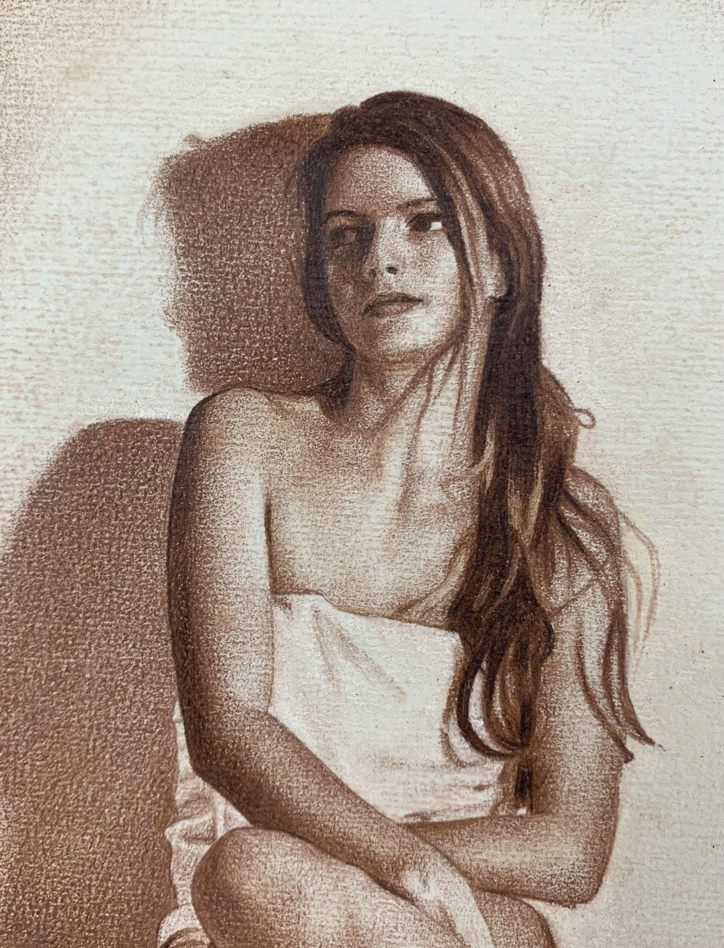 A girl - XXI century, Contemporary Realistic Figurative Mixed Media Drawing   - Brown Figurative Art by Andrzej Szypluk