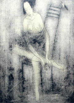 Used Nude on a chair - XXI Century, Contemporary Figurative Monotype Print
