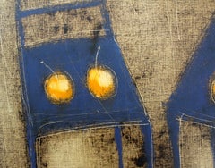 Still life with chairs and birds  - XXI Century, Figurative Monotype Print