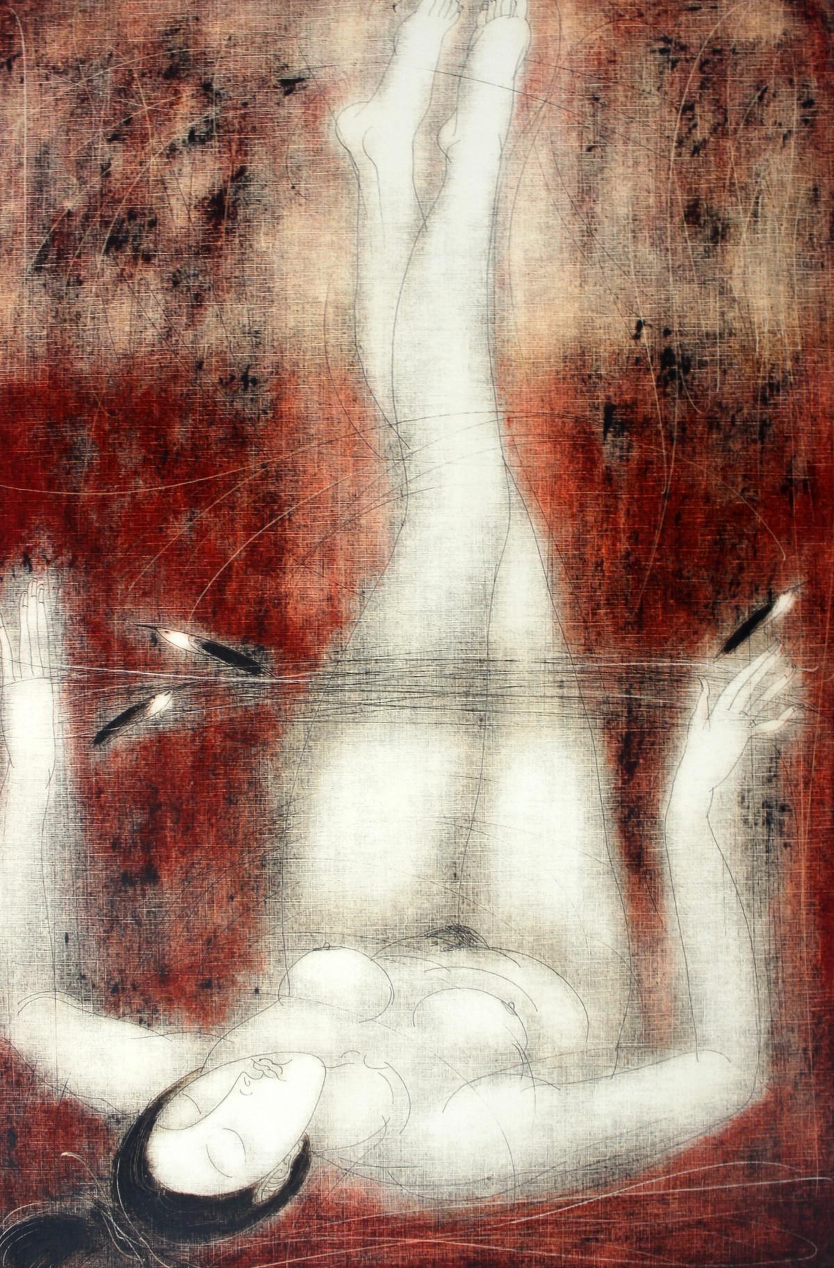 Siergiej Timochow Nude Print - Nude with raised legs - XXI Century, Contemporary Figurative Monotype Print
