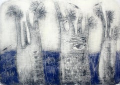 Landscape with trees - XXI Century, Figurative Monotype Print, Surreal