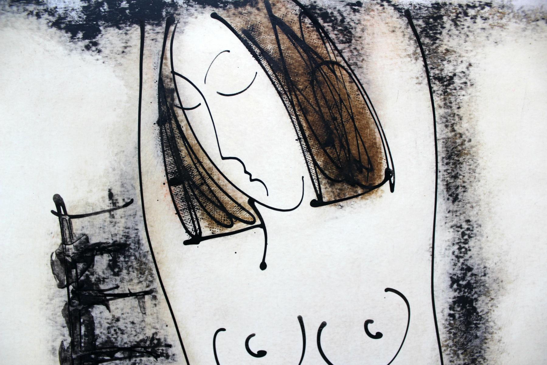 Nude - XXI Century, Contemporary Figurative Monotype Print - Gray Figurative Print by Siergiej Timochow