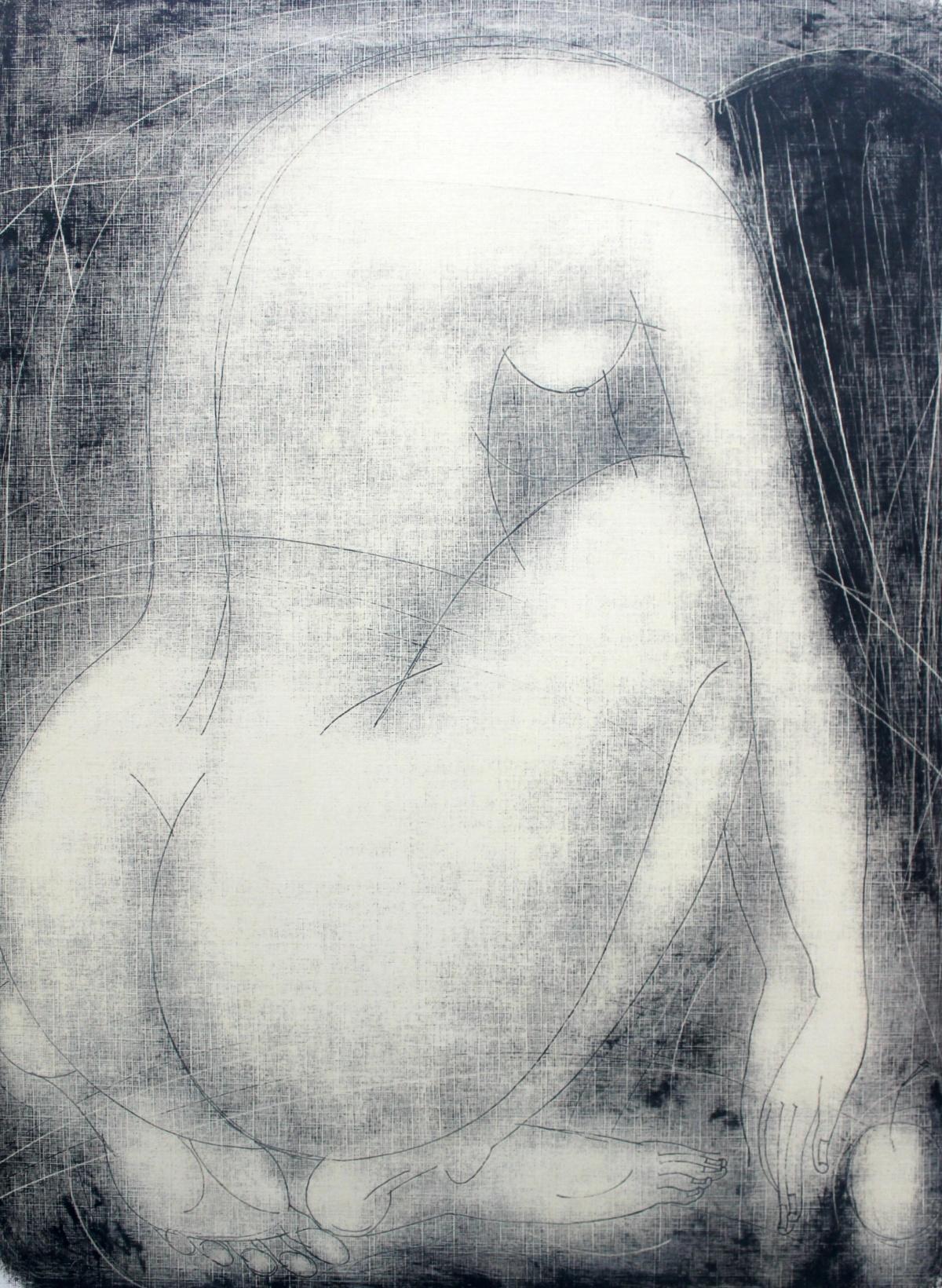 Nude - XXI Century, Contemporary Figurative Monotype Print, Monochromatic