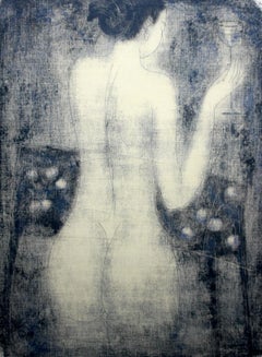 Nude with a glass - XXI Century, Figurative Monotype Print, Monochromatic