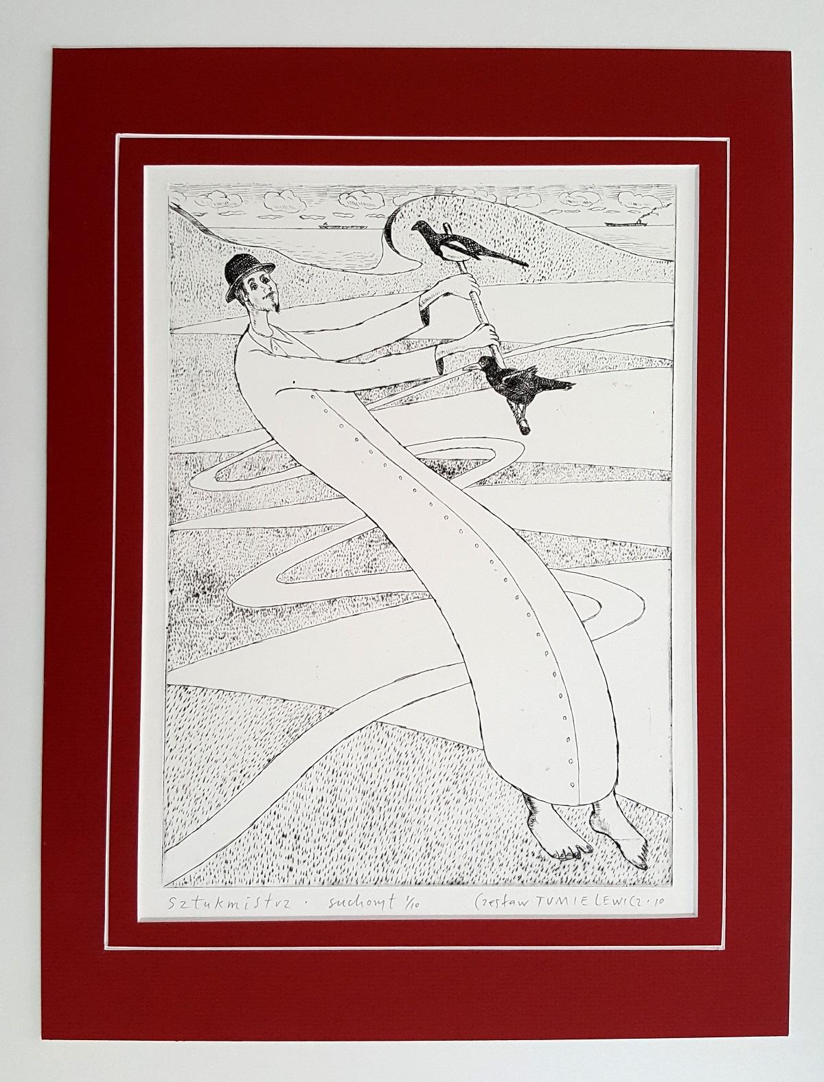 Mountebank – 21. Jahrhundert, Zeitgenössischer figurativer Drypoint-Radierungsdruck – Print von Czeslaw Tumielewicz