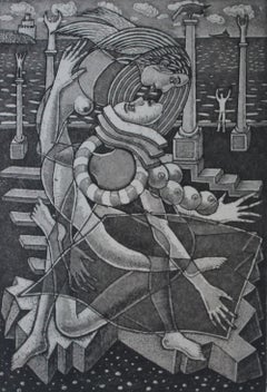 Angel's kiss - XXI Century, Contemporary Figurative Etching Print, Nude