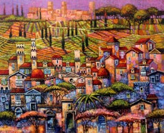 Two towns - XXI Century, Contemporary Acrylic Painting, Landscape, Colorful