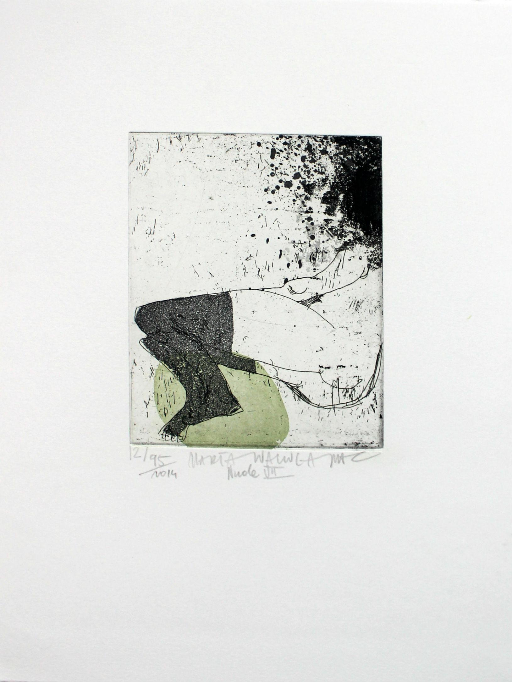 Nude VII - XXI Century, Contemporary Figurative Etching Print - Gray Figurative Print by Marta Wakula-Mac