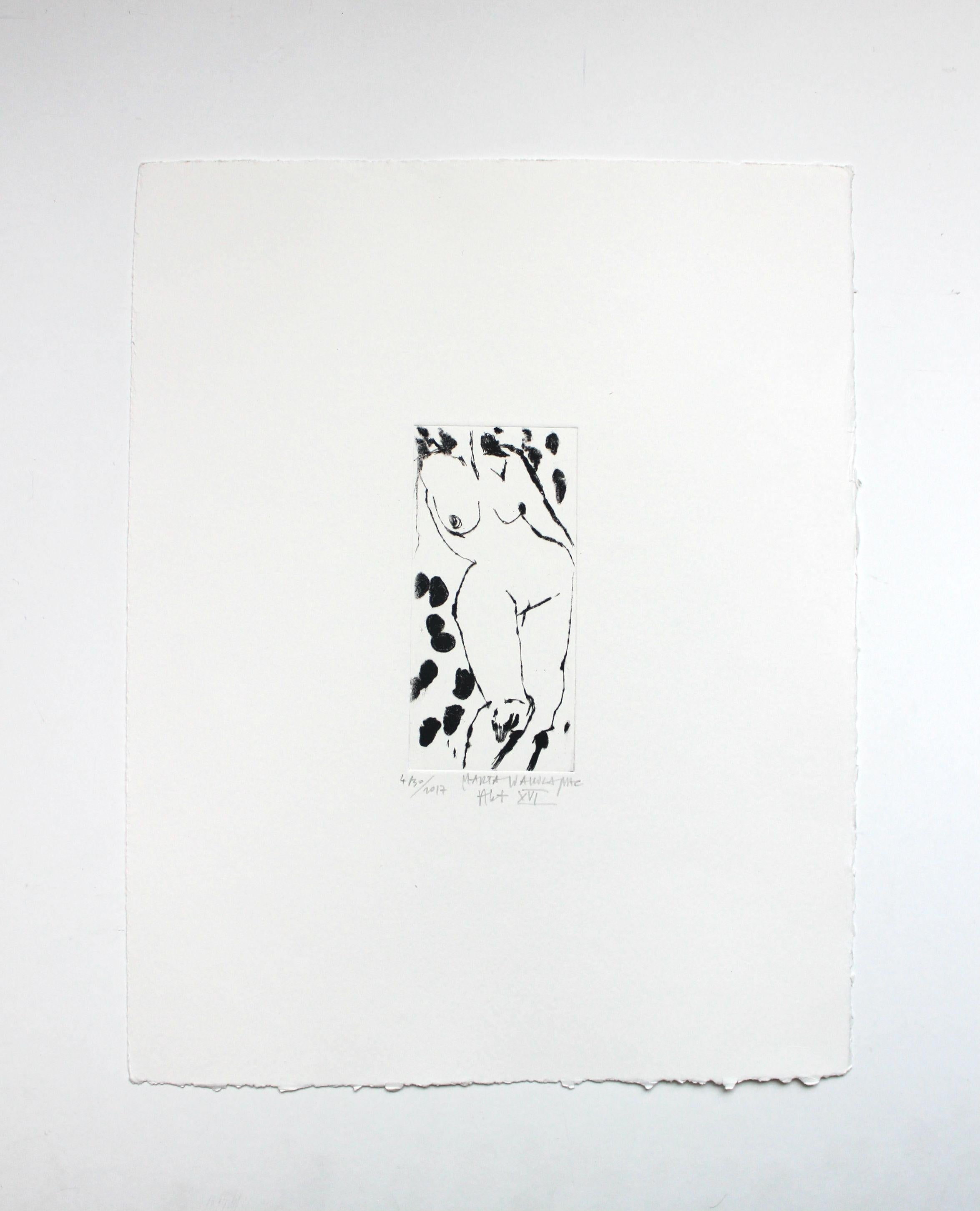 Nude XVI - XXI Century, Contemporary Figurative Drypoint Etching Print - Gray Figurative Print by Marta Wakula-Mac
