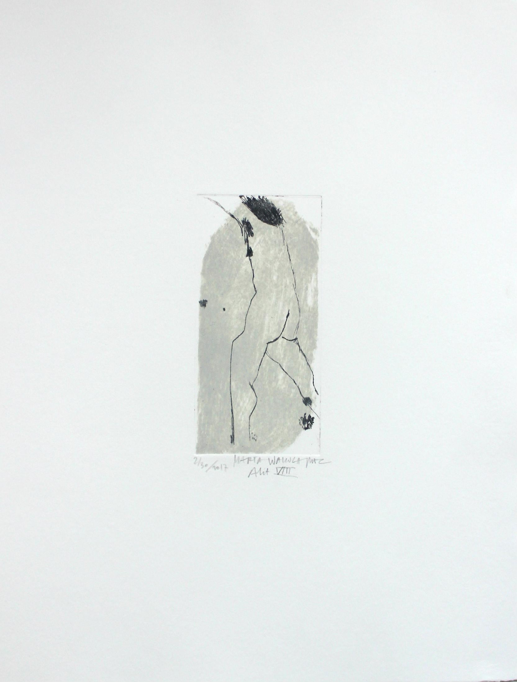 Nude VIII - XXI Jahrhundert, Zeitgenössischer figurativer Drypoint-Radierungsdruck (Grau), Nude Print, von Marta Wakula-Mac