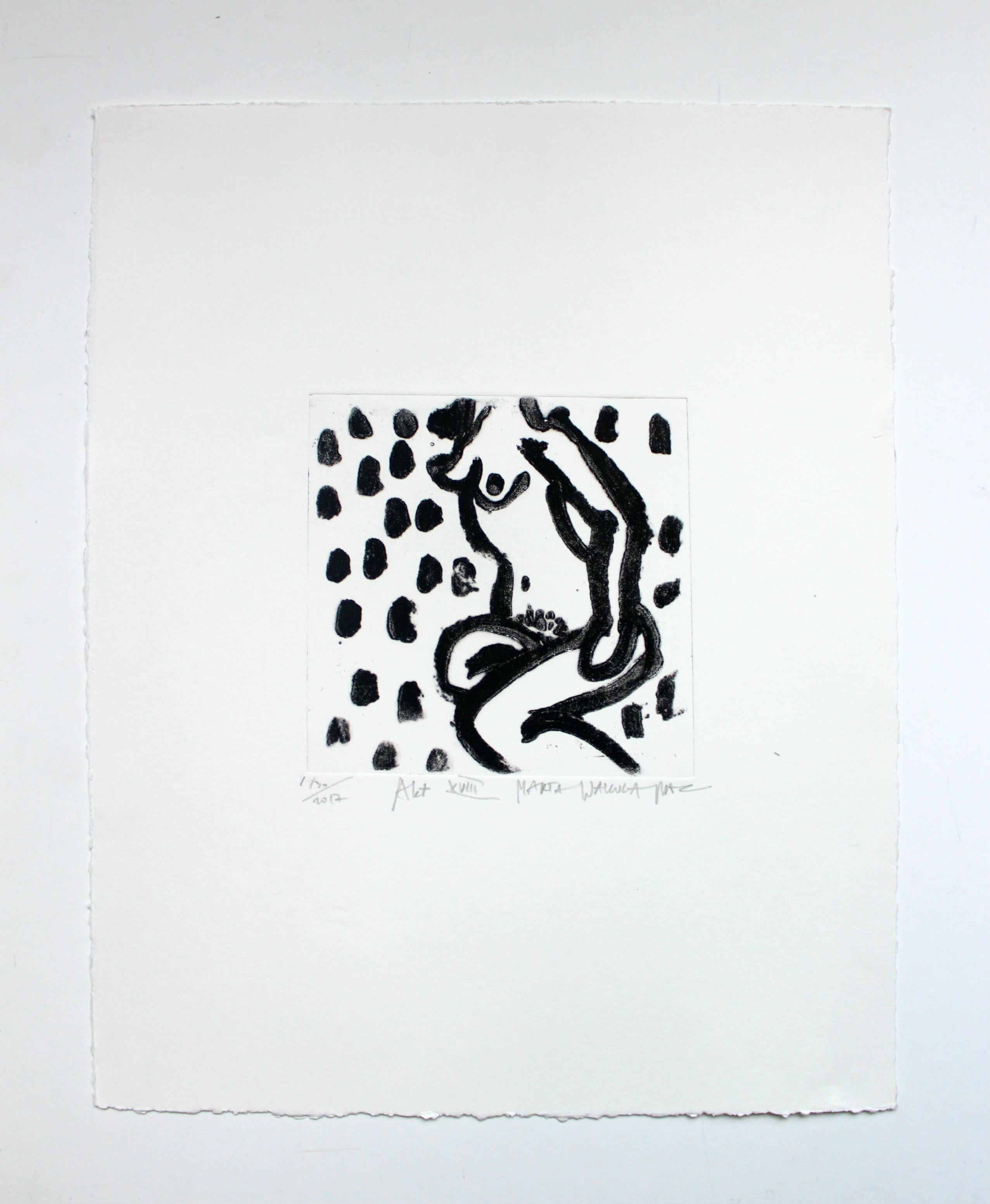 Nude XVIII - XXI Jahrhundert, Zeitgenössischer figurativer Drypoint-Radierungsdruck (Grau), Nude Print, von Marta Wakula-Mac