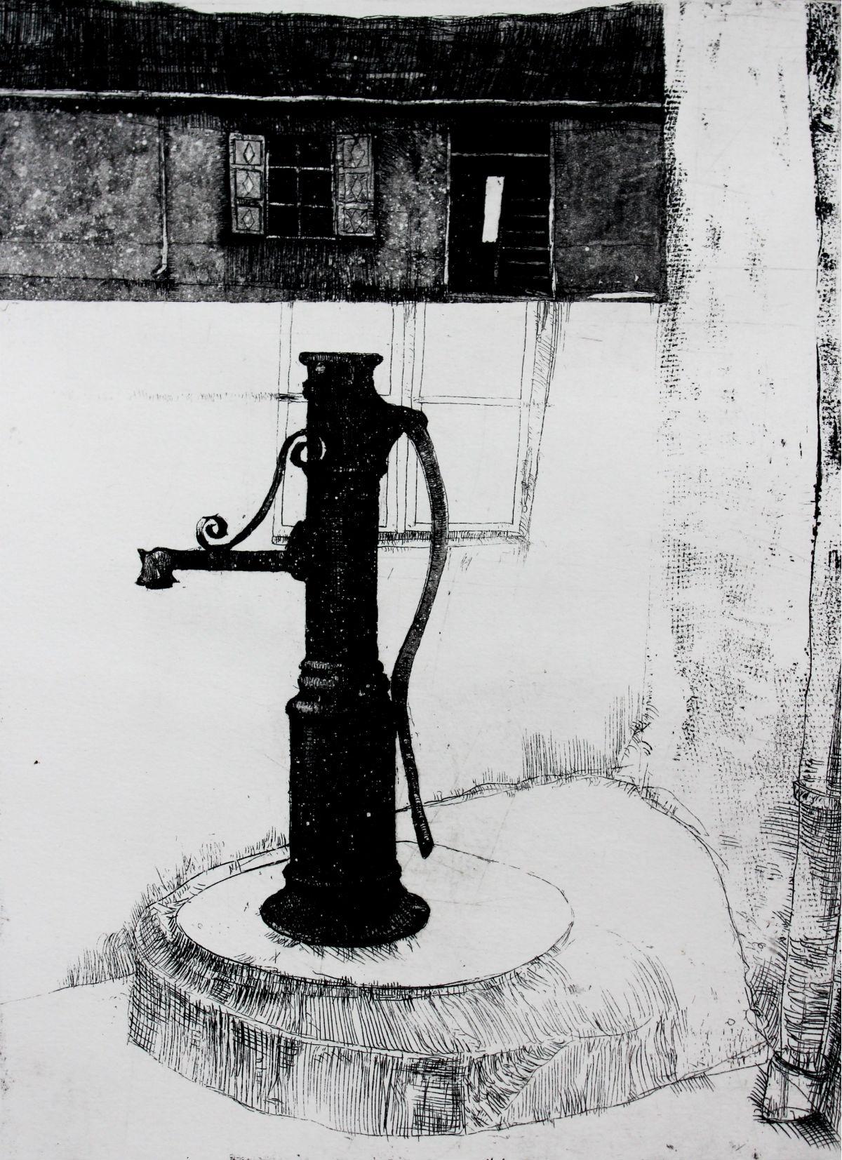 Zdzislaw Wiatr Landscape Print - Well at Przedborska Street - XXI Century, Contemporary Etching Print, City view