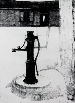 Well at Przedborska Street - XXI Century, Contemporary Etching Print, City view