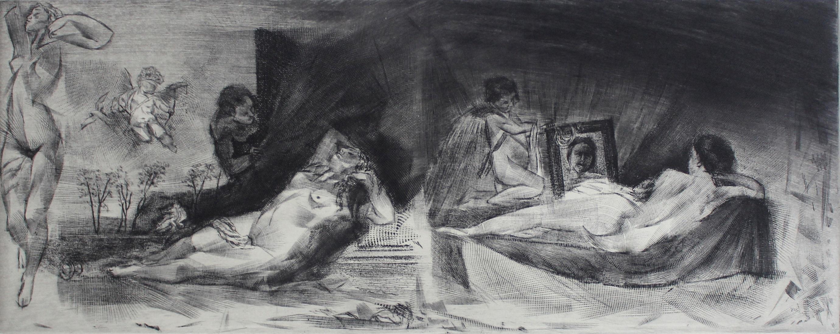Giordano & Velazquez' Venus – zeitgenössischer figurativer Radierungsdruck, Nude