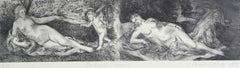 Bordone's Venuses - Contemporary Figurative Etching Print, Nude, Landscape