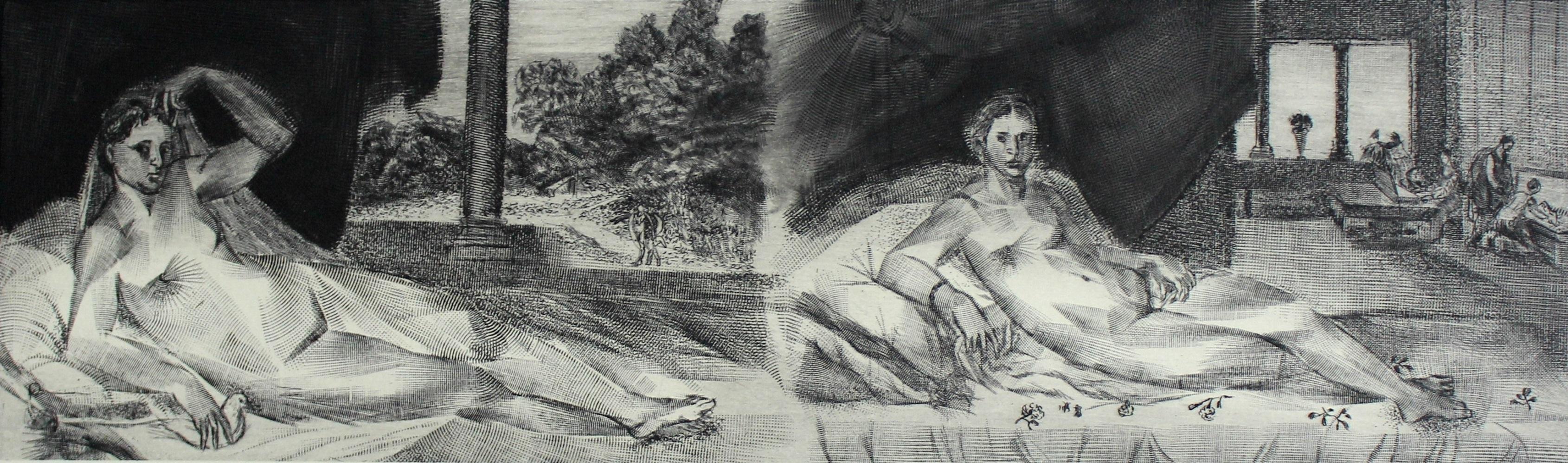 Figurative Print de Pawel Zablocki - Las Venus de Sustris - Grabado Figurativo Contemporáneo, Desnudo, Paisaje