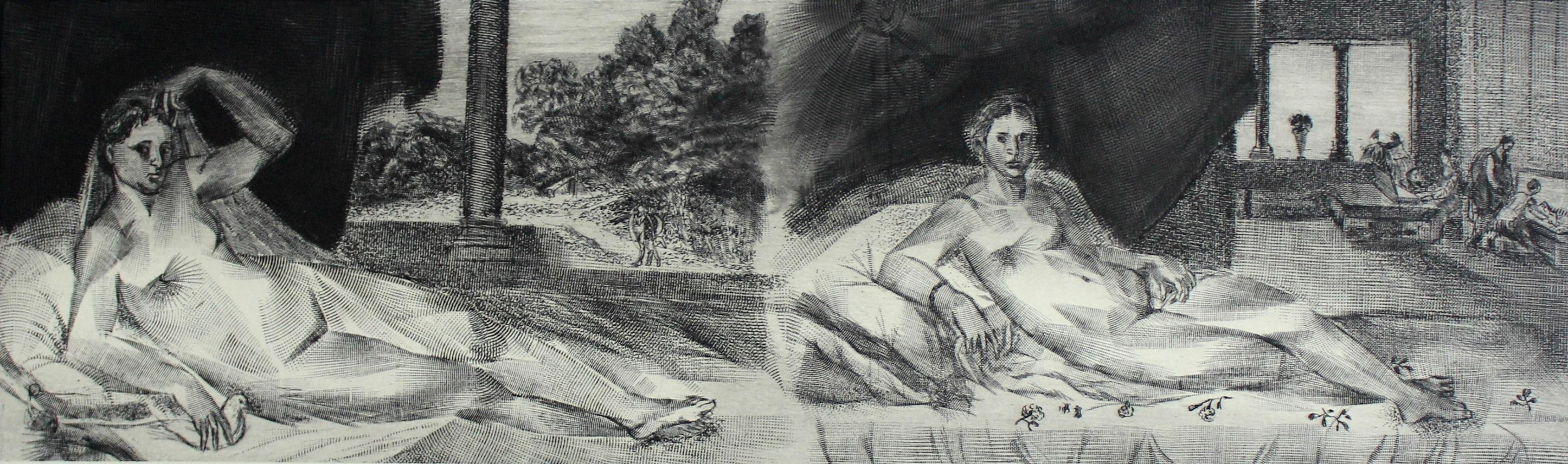 Sustris' Venuses - Contemporary Figurative Etching Print, Nude, Landscape