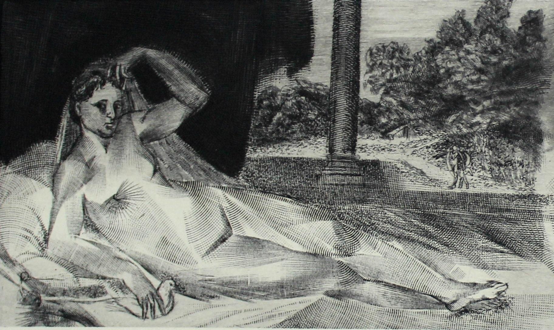 Las Venus de Sustris - Grabado Figurativo Contemporáneo, Desnudo, Paisaje - Figurative Print Gris de Pawel Zablocki