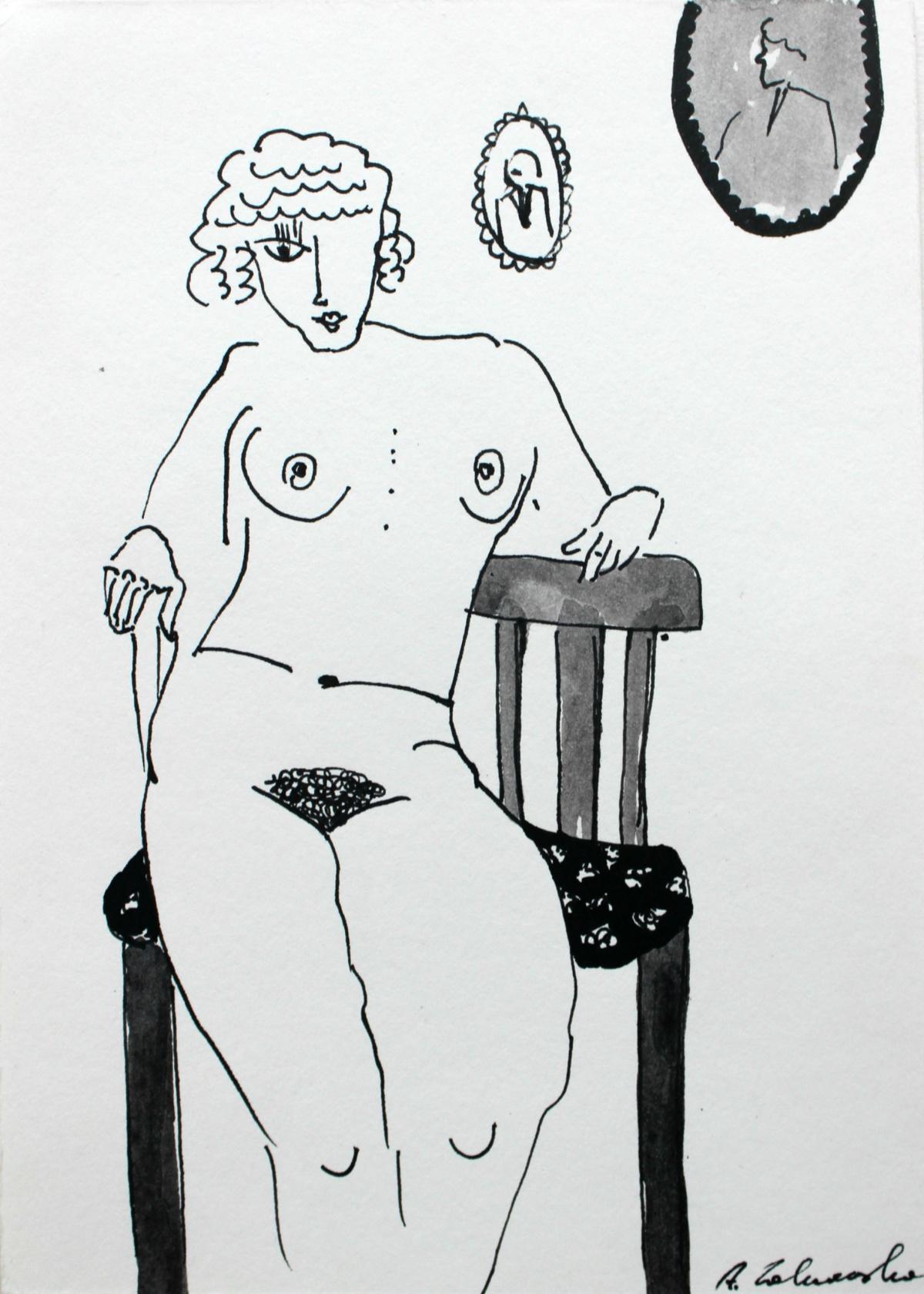 Untitled - XXI Century, Contemporary Figurative Ink Drawing, Female Nude - Art by Agnieszka Zakrzewska