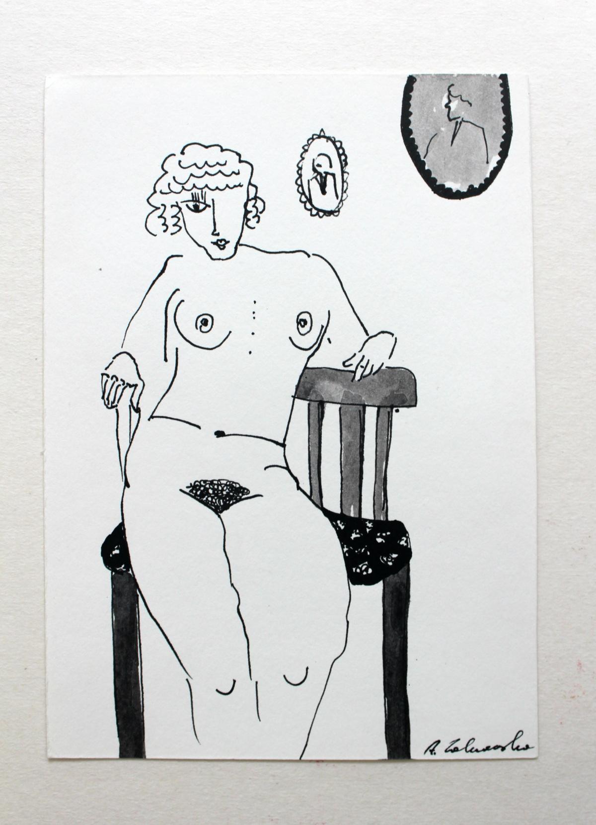 Untitled - XXI Century, Contemporary Figurative Ink Drawing, Female Nude 2