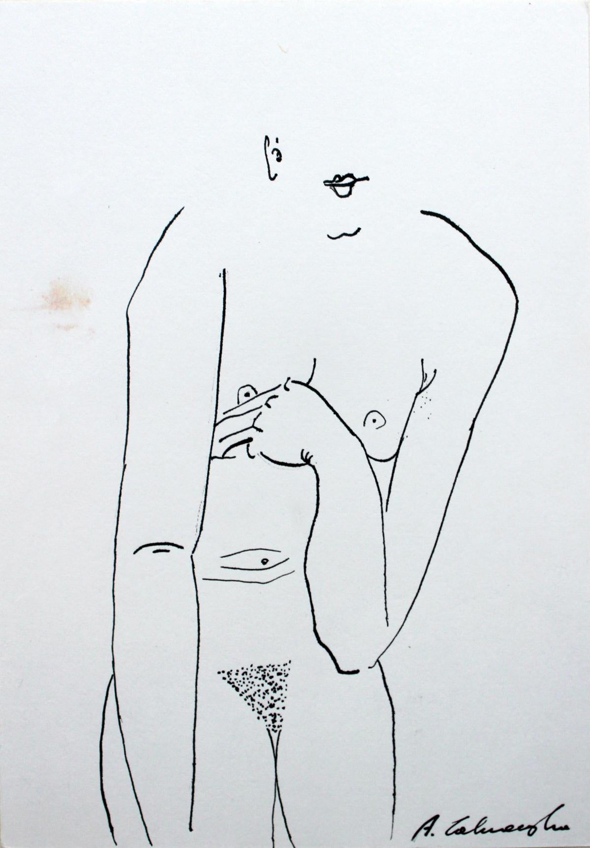 Untitled - XXI Century, Contemporary Figurative Ink Drawing, Female Nude - Art by Agnieszka Zakrzewska