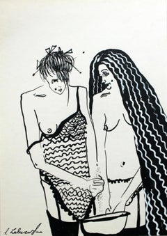 Untitled - XXI Century, Contemporary Figurative Ink Drawing, Nude, Couple