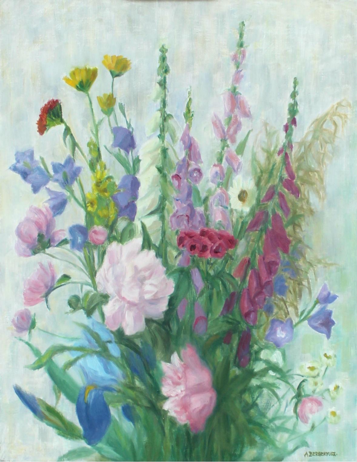 Spring flowers - XX Century, Still-life Oil Painting, Colorful, Bright Colors - Art by Alicja Berberyusz