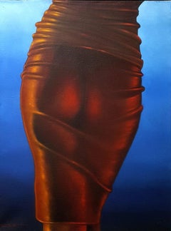 Red skirt - XXI Century, Contemporary Figurative Painting, Realistic, Red & Blue