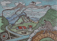 Nikifor, walking by jumping on the mountains - Figurative Aquatint Print