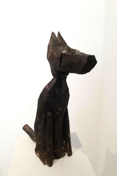Dog - Contemporary art, Figurative Naive wooden sculpture, Animals, XXI Century