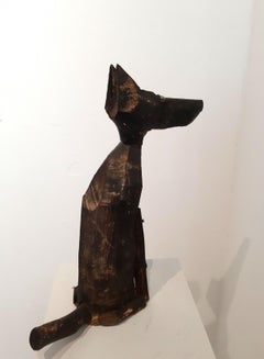 Dog - Contemporary art, Figurative Naive wooden sculpture, Animals, XXI Century