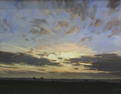 Sunset - XXIe siècle, peinture à l'huile de paysage contemporain, réaliste