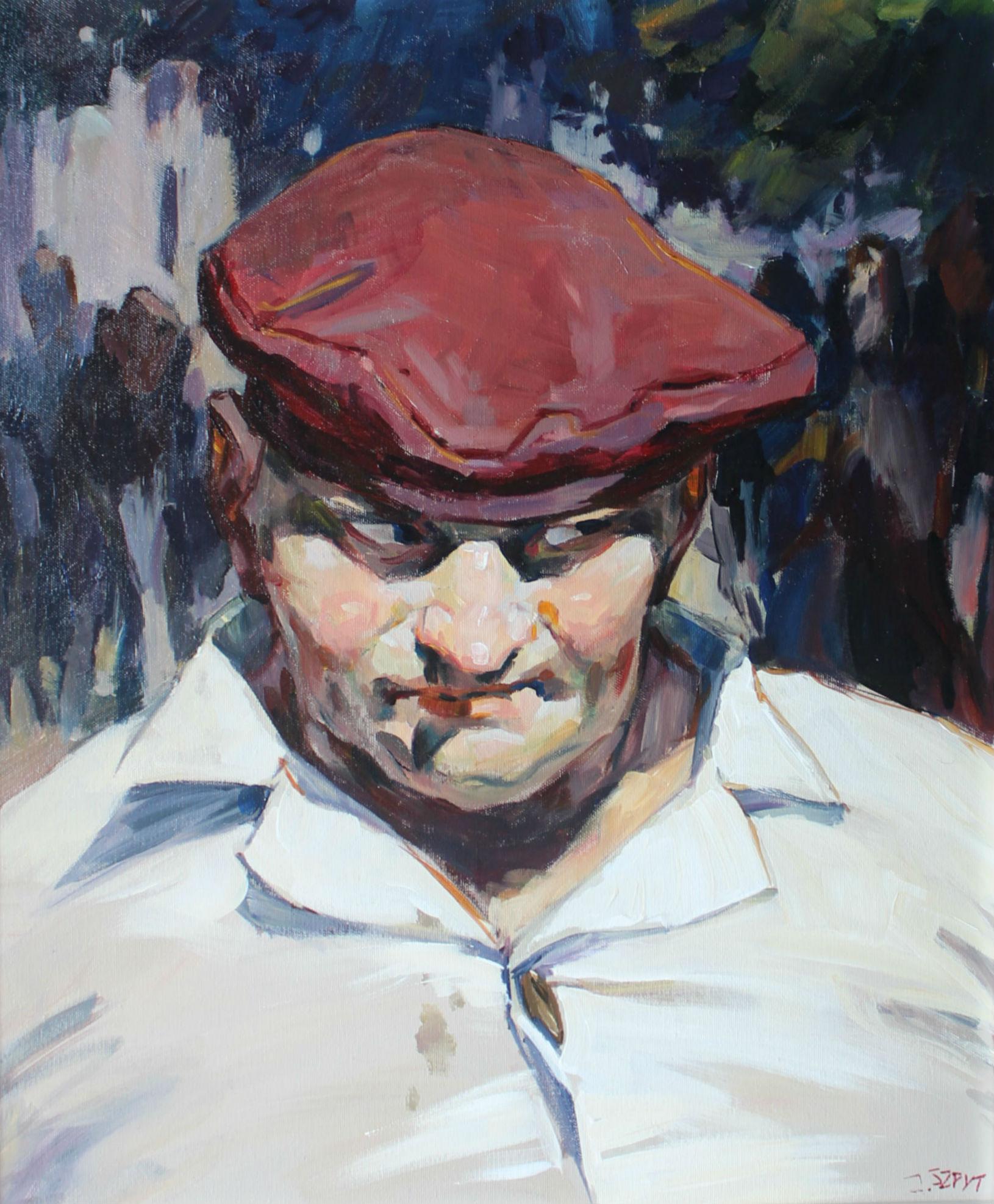 Janusz Szpyt Portrait Painting - Red beret - XXI Century, Contemporary Figurative Oil Painting, Realism, Portrait