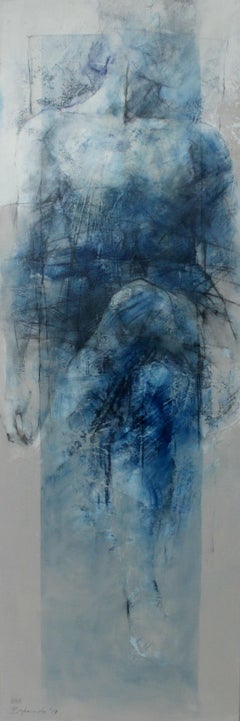 Nude - XXI Century, Contemporary Figurative & Abstract Oil Painting, Gray & Blue