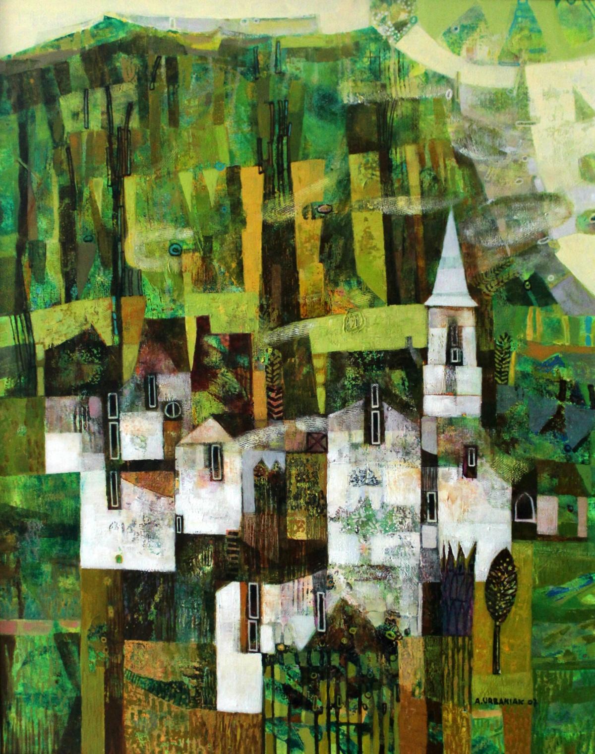 Alicja Slabon-Urbaniak Landscape Painting - Landscape - Contemporary art, Figurative painting, Vibrant Green, Texture