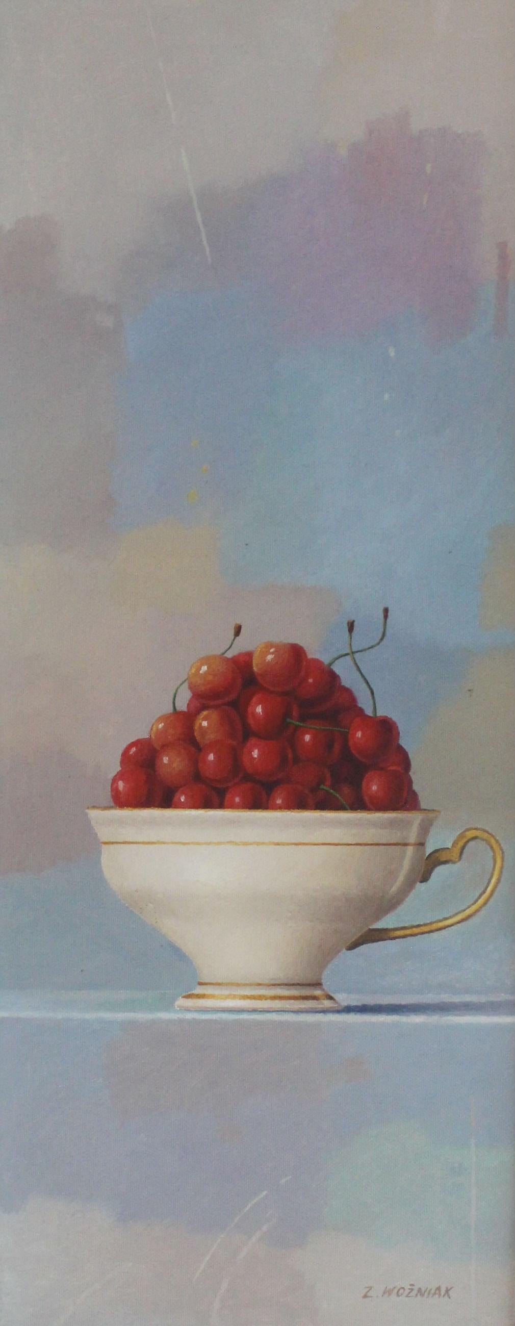 Zbigniew Wozniak Still-Life Painting - Cherries - XXI Century, Contemporary Still life Oil Painting, Realistic