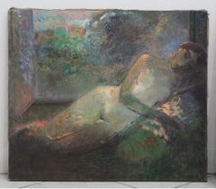 Sleeping by the window - XX Century, Figurative Oil Painting, Muted Colors, Nude