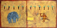 Mammoth hunt - XXI Century, Contemporary Acrylic Painting, Colorful, Texture