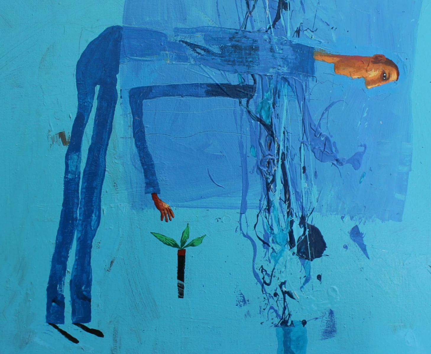 Geyser bath - XXI century, Acrylic figurative painting, Landscape, Vibrant Blue - Painting by Rafał Bojdys