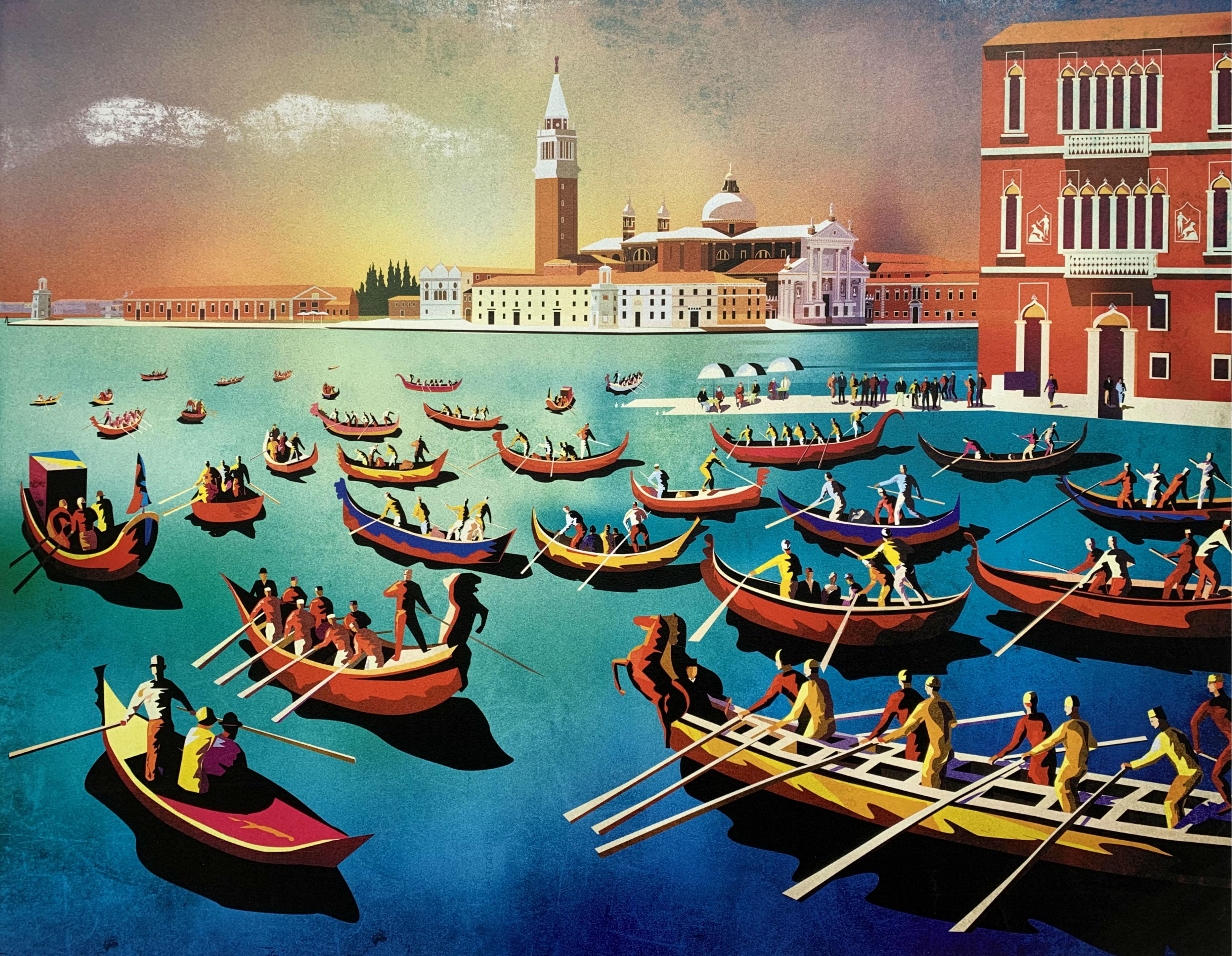 Venice - reggata - XXI Century, Figurative Print, Pop Art, Landscape, Vintage