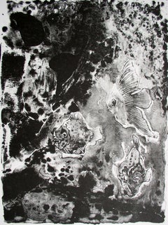 Pesce - XXI secolo, Stampa litografica in bianco e nero, Astrazione, Animali