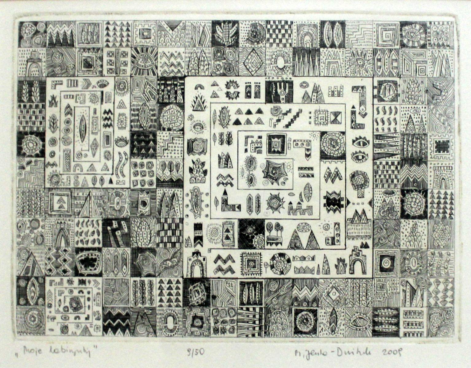 Małgorzata Jenta-Dmitruk Abstract Print - My labyrinths - XXI century Etching, Abstract & figurative, Black & white mosaic