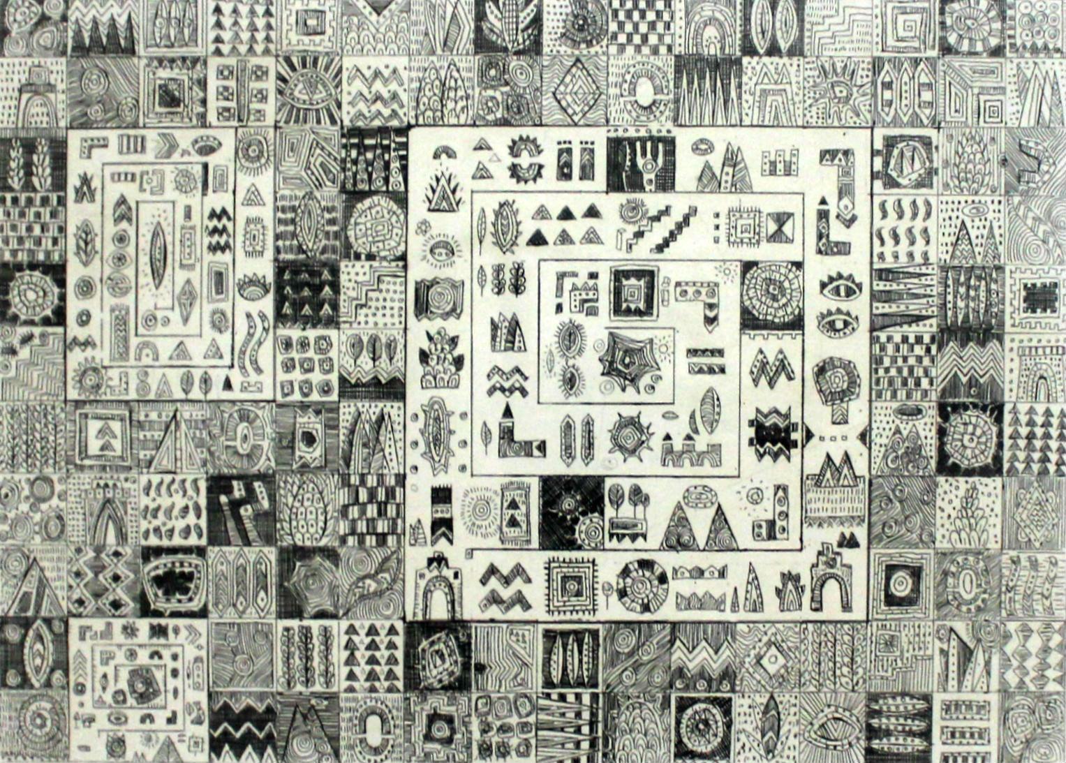 My labyrinths - XXI century Etching, Abstract & figurative, Black & white mosaic - Print by Małgorzata Jenta-Dmitruk