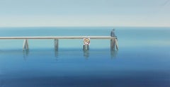 A bridge - XXI Century, Figurative Oil Painting, Marine Landscape, Blue 